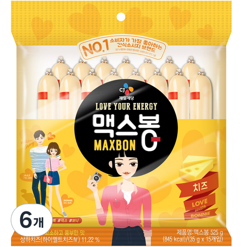 맥스봉 치즈 15p, 525g, 6개