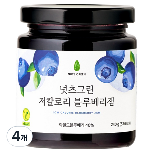 넛츠그린 저칼로리 블루베리잼, 4개, 240g