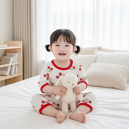 몽실이 컬러라인 쟈가드 순면 7부 실내복 베어 체리 쿼카 기차 플라워 칠부 홈웨어