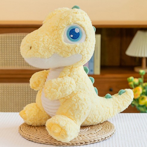 귀여운 큰눈 공룡 인형 티라노사우루스 아기 생일선물, 노란색, 23cm