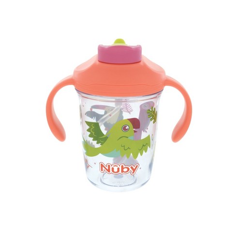 누비 2in1 아기 물병 겸 빨대컵 유아텀블러, 코랄앵무새, 1개, 240ml