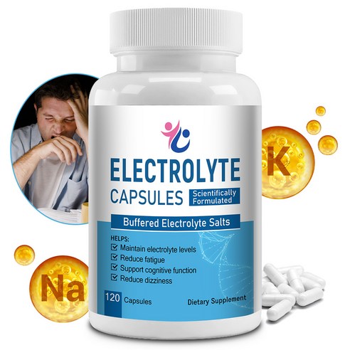 전해질 캡슐 - 나트륨 500mg, 칼륨 100mg - 인지기능 지원, 전해질 밸런스 유지, 운동 및 일일 수분 공급 지원, 3개, 60회분