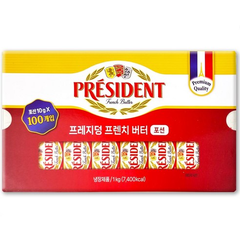코스트코 프레지덩 프렌치 포션 버터 1000g(10g x 100개) 무염 냉장, 1kg, 1개