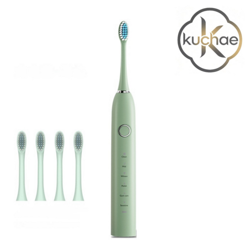 Kuchae 충전식 음파 스마트 전동칫솔+ 칫솔모4개, 1개, 그린, XC-A8