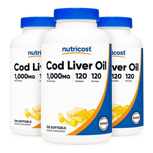 뉴트리코스트 Cod Liver Oil 대구 간유 1000mg 소프트젤 120정 3개, 3개, 120정