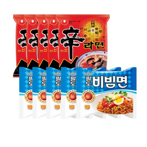 봉지)팔도비빔면 5개 + 봉지)농심신라면 5개, 1세트, 10개