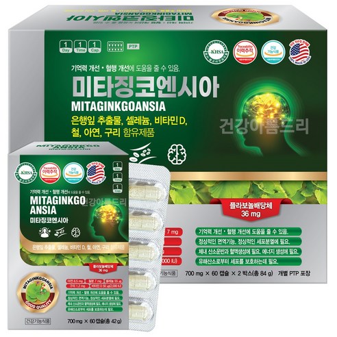 미국 미타징코엔시아 은행잎추출물 120캡슐 셀레늄 아연 비타민D 철분 구리