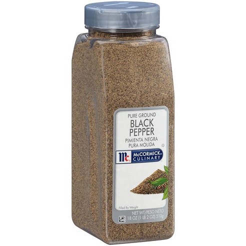 McCormick Culinary Pure GROUND 라운드 흑후추, 532.3ml(18온스) - 벌크 흑후추 용기 1개, 요리사 및 후추 쉐이커 리필에 적합 143241, 510g, 1개