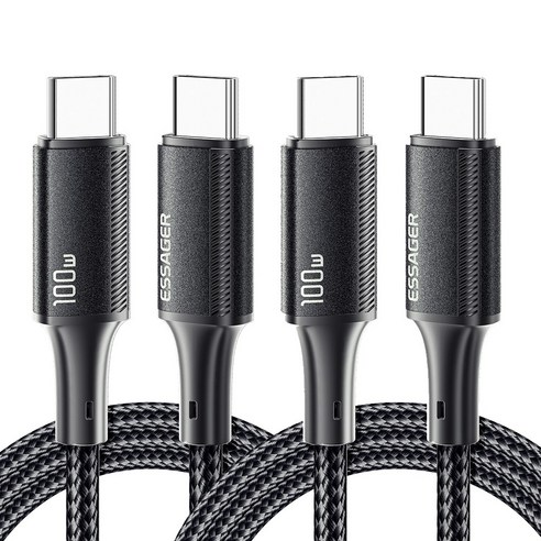 Essager E Marker 칩 PD 100W C to C타입 초고속 충전 케이블 2개입, 블랙, 2개, 1m