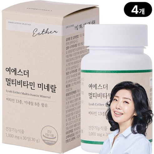 본사직영 여에스더 멀티비타민 미네랄 l 여성남성 종합비타민 x 미네랄 21가지 기능성 l 국민영양 프로젝트, 4박스, 30정