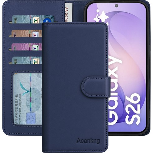 아칸크 갤럭시 S26 5G / SM-S942N 지갑형 가죽 카드수납 다이어리 휴대폰리 케이스+지문인식 보호필름 풀세트