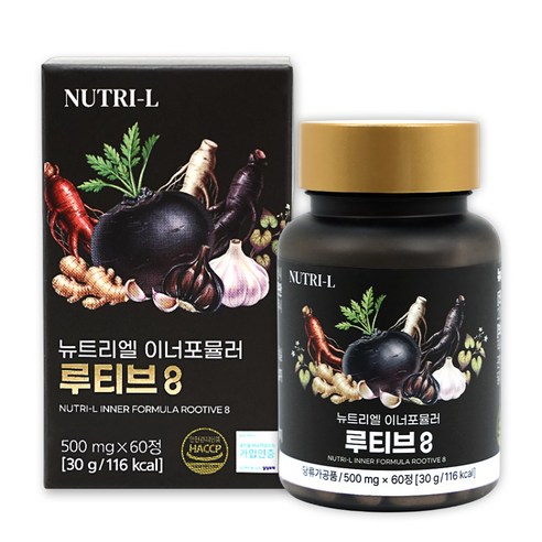 뉴트리엘 이너포뮬러 루티브 8 블랙마카 홍삼 흑삼 흑마늘 도라지 생강 삼백초 마늘, 1개, 60정