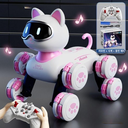 AI 로봇 강아지 고양이 개 애완 장난감 선물, 1개, 기본모델 - 핑크캣 + 리모콘