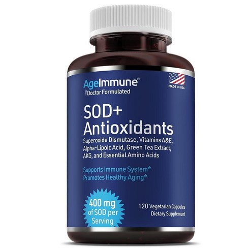 SOD 복합체 건강한 노화 보충제 - 슈퍼옥사이드 디스뮤타제 400mg - 알파 리포산 - L-아르기닌 라이신 - AKG - 비타민 A -비타민 E - 60 캡슐