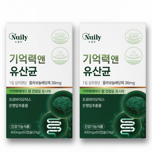 뉴일리 기억력 앤 유산균 400mg 은행잎 추출물 프로바이오틱스 폴라보놀 두뇌 장케어 기억력 혈행 개선