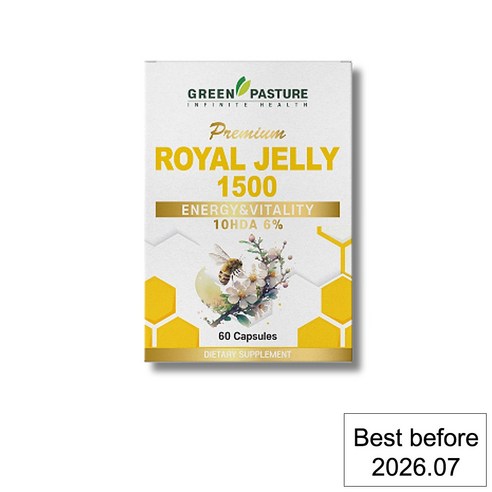2+1 그린파스처 뉴질랜드 로얄젤리 1500mg (60정) 10-HDA 6% 고함량 건조캡슐 로얄제리 기력회복 영양제 2개월분