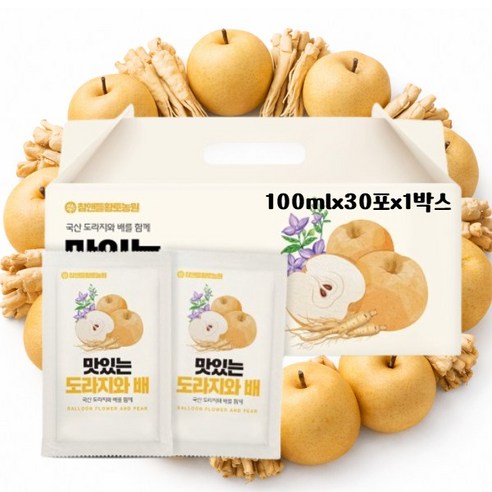 황토농원 맛있는 도라지와 배즙, 100팩, 100ml