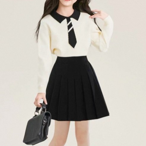 해피델리 나오미니트 카라 T + 플리츠 치마세트