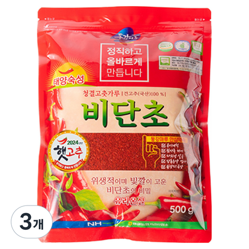 영월농협 직송 동강마루 청결 25년 고춧가루 비단초 보통맛, 500g, 3개
