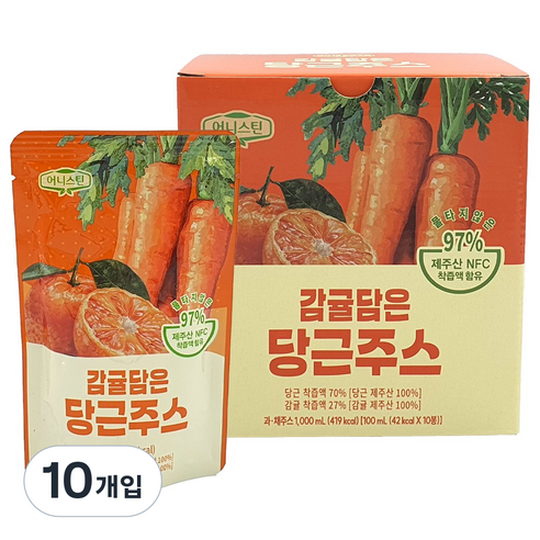 어니스틴 감귤 담은 당근 주스 착즙 주스, 제주산, NFC주스, 당근 주스, 감귤 주스, 어린이주스, 학교간식, 어린이집 간식, 교회간식, 50개, 100ml