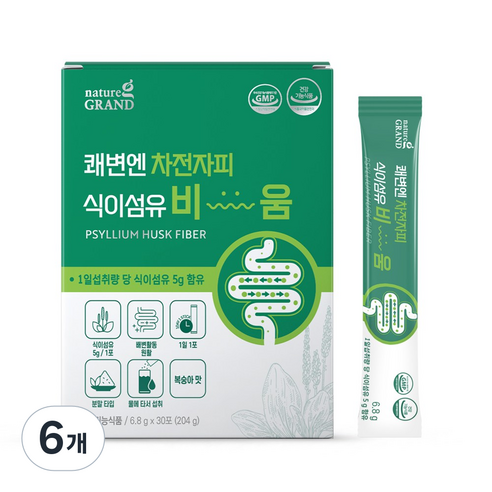 네이처그랜드 쾌변엔 차전자피 식이섬유 비움 장건강 배변활동 30포 30일분, 204g, 6개