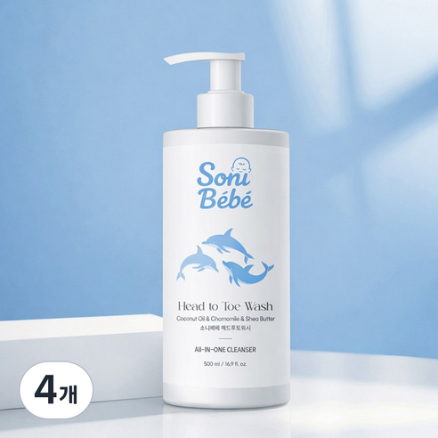 소니베베 올인원 약산성 유아용 신생아 샴푸 바디워시, 4개, 500ml