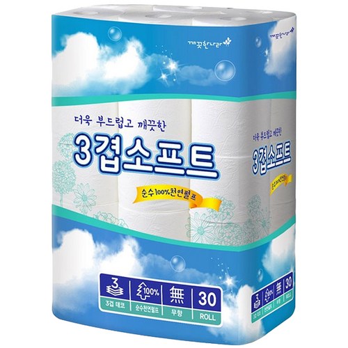 깨끗한나라 3겹소프트 천연펄프 롤화장지 27m, 27m, 30개입, 1개