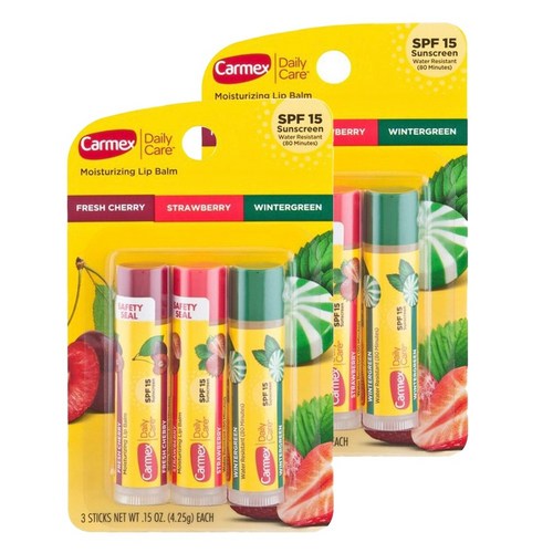 카멕스 데일리 케어 모이스처라이징 립 밤, 6개입, Fresh Cherry+Strawberry+Wintergreen