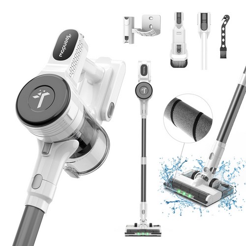 Teendow 마루형 브러시 무선청소기 300W BLDC V09 PRO 차이슨 스틱형 가성비 원룸 청소기+물걸레 키트, 화이트
