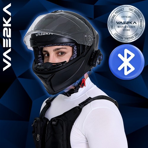 베이카 VH - 1 블루투스 시스템 풀페이스 오토바이헬멧, 매트블랙