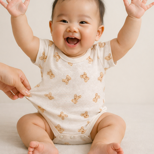 국내생산 라썸베베 신생아 아기 코튼 반팔 여름 메쉬 매쉬 바디 수트 슈트  아기곰 made in korea