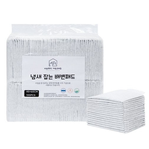 해피멍 강아지 배변패드 활성탄 레몬향 대나무숯, 100개입, 4개
