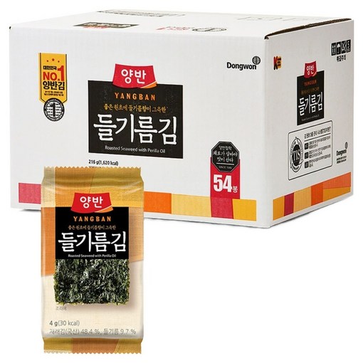 양반 들기름김, 4g, 54개