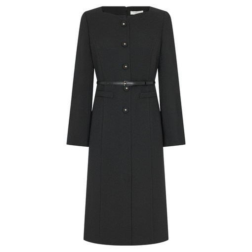 라인어디션 하트넥 벨티드 미디 원피스