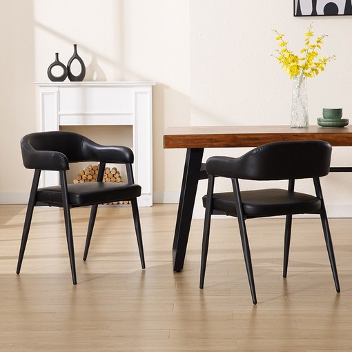 다야레인 식탁의자 미드센추리 모던 뉴트로 카페 가죽 메탈디자인 인테리어 암체어, 블랙, 2개