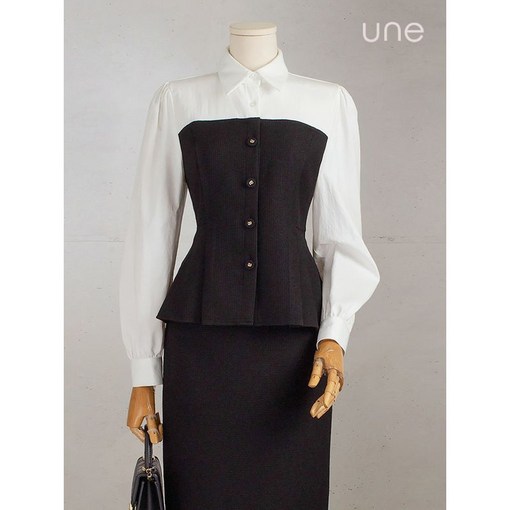 윈 UNE트위드블록 페플럼블라우스