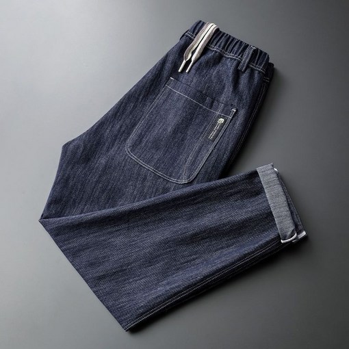 남자 봄 가을 데님 바지 캐주얼 밴딩 배기 팬츠 남성 스판 캐주얼 청바지 YLP