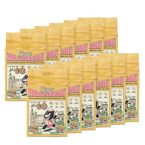 허레이 미스터카사부 두부 카사바 블렌딩 고양이 모래, 7L, 12팩, 무향