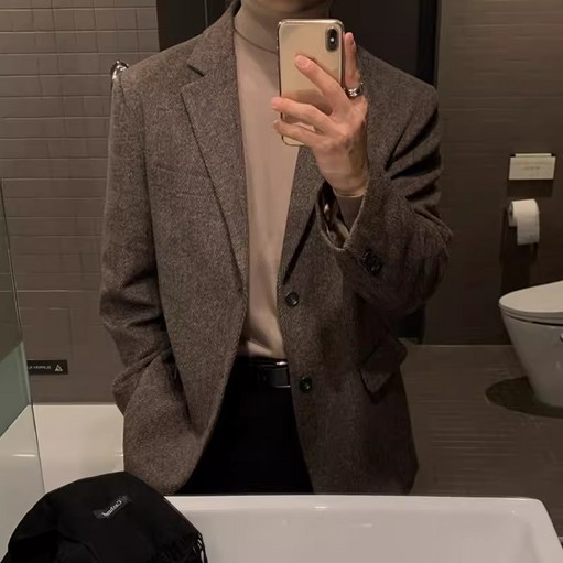 CBHV 남성 오버핏 캐주얼 정장 자켓 데일리 아우터 하객룩 헤링본 코트