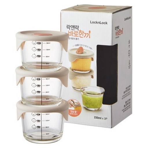 LocknLock 樂扣樂扣 Baro-Han-Kki 副食品圓形容器, 淺粉色, 230ml, 3個
