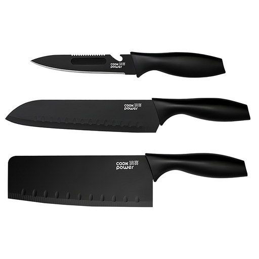 cook power 鍋寶 黑武士刀具三件組 WP-3300, 切刀(29.5 x 6.6cm) + 主廚刀(31.2 x 4.6cm) + 萬用刀(23 x 3cm), 1組