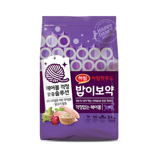 하림펫푸드밥이보약 고양이 기능성 사료, 헤어볼, 3.4kg, 1개