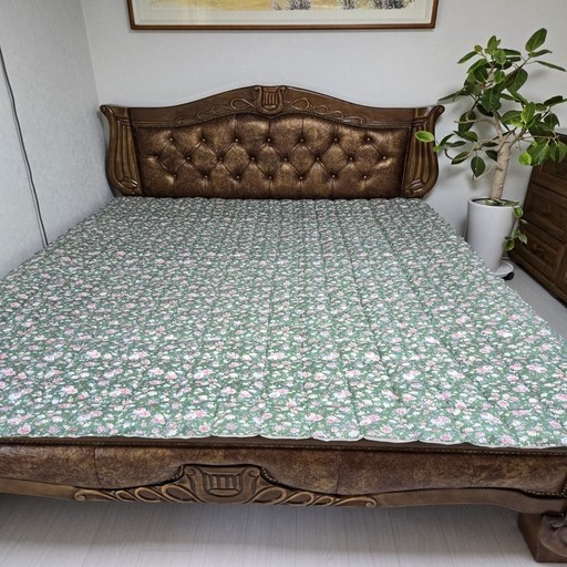 한이 순면선염프린트 돌침대매트 돌침대패드, 그린