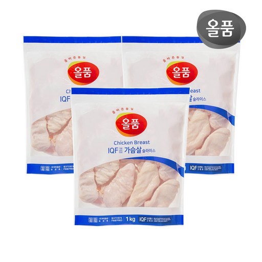 올품 IQF 닭가슴살 슬라이스 1kg 3봉, 3개, 1kg