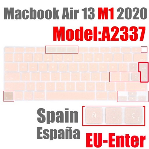 애플 아이맥 호환 키보드 커버 키스킨 스페인어 노트북 컬러 실리콘 macbook air, eu-a2337 es 핑크