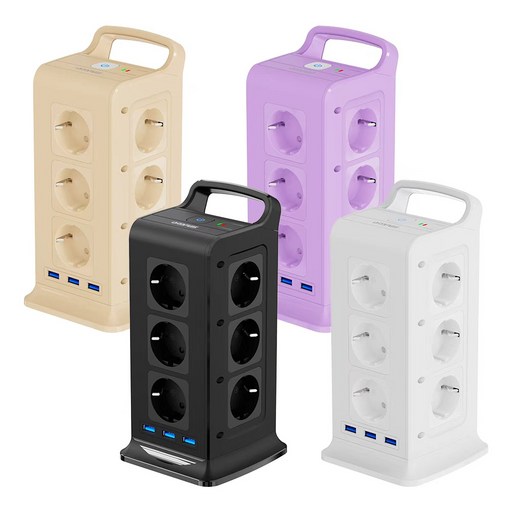 ORDFLES 타워형 멀티탭 12구 3USB포트 고용량 4000W 과부하차단 KC인증 USB 멀티탭