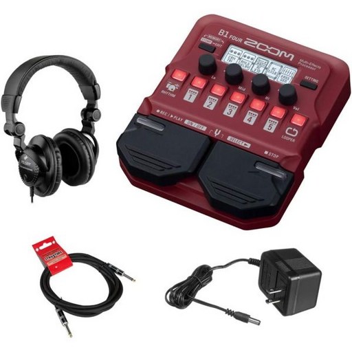 Polsen HPCA30 모니터 헤드폰 9V 전원 어댑터 및 10피트 계기판 케이블 번들이 포함된 Zoom B1 4가지 전기 저음 효과 프로세서