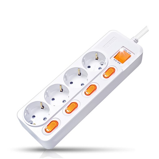 국산 접지 개별 과부하차단 스위치 멀티탭 멀티콘센트 4구 16A, 화이트빨간스위치, 1개, 5m