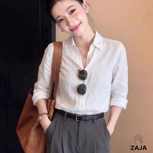 ZAJA 여성 루즈핏 긴팔 셔츠 얇은 여름 셔츠 자외선차단 오피스룩 간절기 아우터