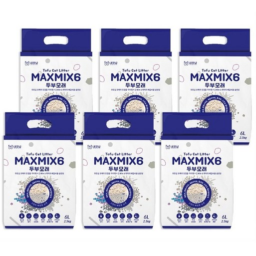 내꼬냥 프리미엄 두부벤토 모래 6in1 고양이 두부모래 무향 응고 탈취 저먼지 6L MAXMIX6, 6개, 6L